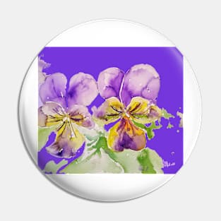 Viola Watercolor Painting Purple Flower Pin