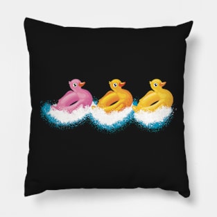 Three inflatable ducks racing in the water Pillow