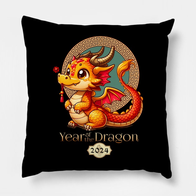 Chinese new year of the dragon 2024 Pillow by BrisaArtPrints