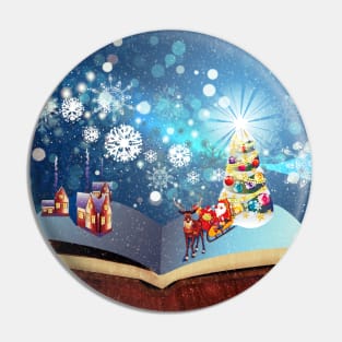 Santa riding on sleigh and magic book Pin