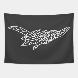 Origami Turtle White Outline Tapestry