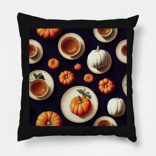 Autumn Orange and White Pumpkin Spice Coffee on Black Pillow