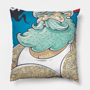 Santa Claus Christmas Hat Beard Tattoo Pillow