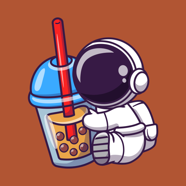 Cute Astronaut Holding Boba Milk Tea Cartoon by Catalyst Labs