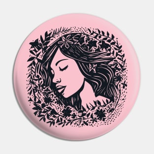 Linocut Woman Pin