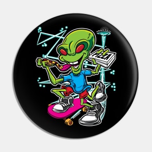 Alien UFO Flying Saucer Pizza Delivery Skateboard Pin