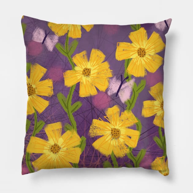 Pretty Yellow Wildflowers Pillow by SWON Design