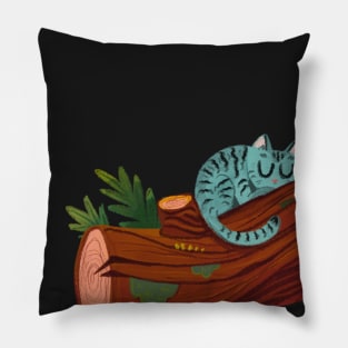 sleepy woodsy cat Pillow