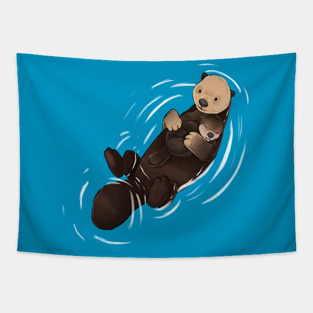 Snuggling otters Tapestry by Professional_Doodles