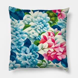 Red Blue Hydrangeas Abstract Artwork Pillow