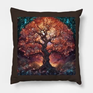 Stained Glass Glowing Gnarled Apple Tree Pillow