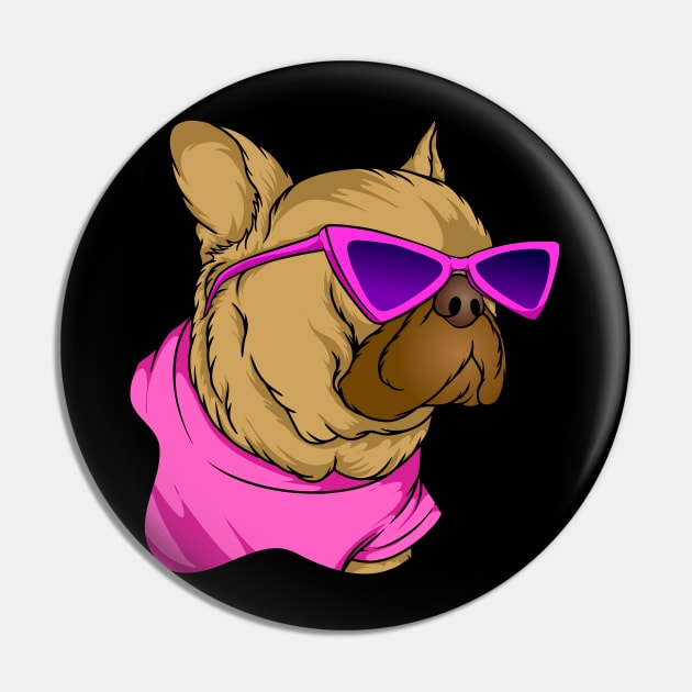 Funny 90s Vibe Pug Wearing Pink Sunglasses Vintage Pug Lover Gift Pin by BadDesignCo