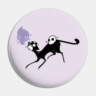 Creepy Cute Black Cat Monster With Ghost And Skull Art Pin