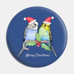 Two cute budgies Christmas style Pin