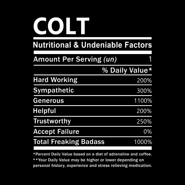 Colt Name T Shirt - Colt Nutritional and Undeniable Name Factors Gift Item Tee by nikitak4um