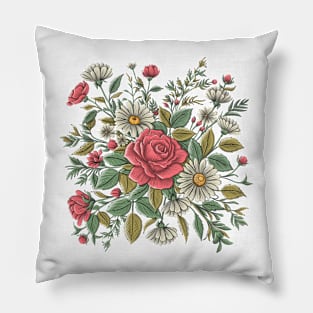 Roses and Daisies Flowers Pillow