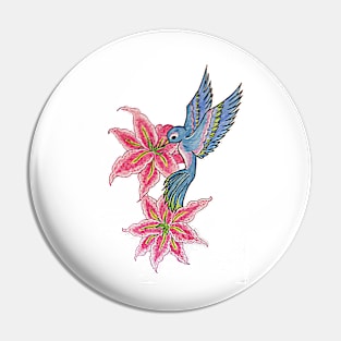 Lilies and bird Pin