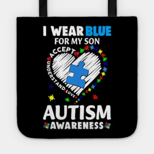 Heart I Wear Blue For My Son Autism Awareness Month Tote