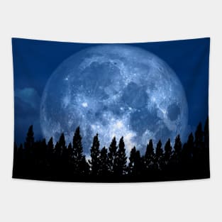 Spacecore Aesthetic Full Moon Over Pine Trees Astronomy Telescopes Tapestry