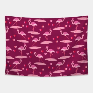 Valentine's Flamingo in Love burgundy Tapestry