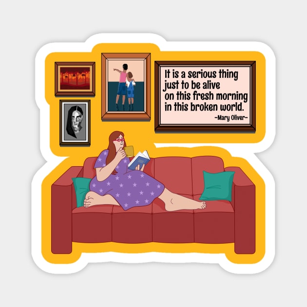 Woman Reading and Having Coffee Magnet by RoeArtwork