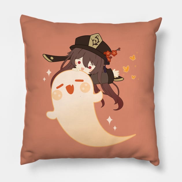 Genshin Impact - Hu Tao Cute Ghost Halloween Pillow by moonquarius