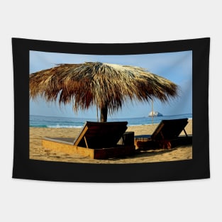 Chaises longues sur une plage du Mexique Tapestry