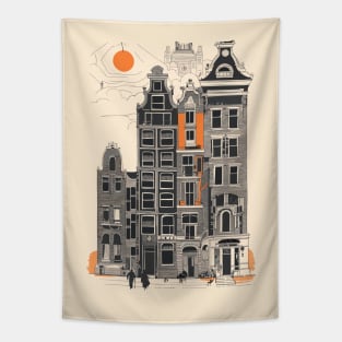 Amsterdam Holland Vintage Street Houses Travel Art Tapestry