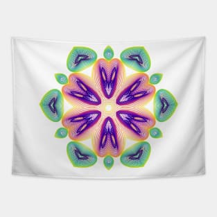 Lotus Kaleidoscope | Harmonograph Green Yellow Purple White Tapestry