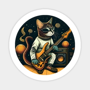 Musician Cat Space Galaxy - Cat Playing Guitar Magnet