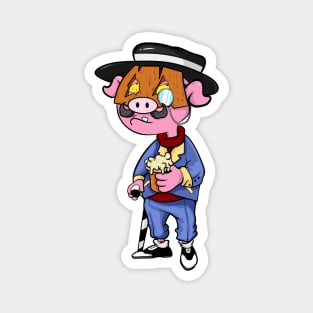 Dope Slluks piggy cartoon man chilling illustration Magnet