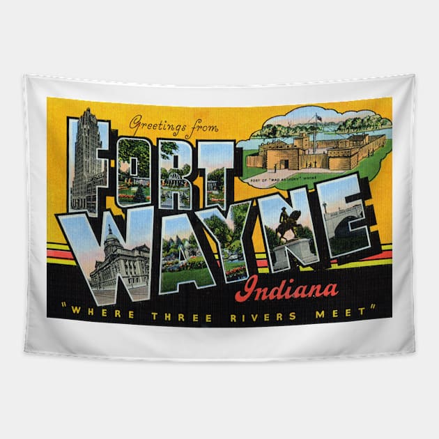 Greetings from Fort Wayne, Indiana - Vintage Large Letter Postcard Tapestry by Naves