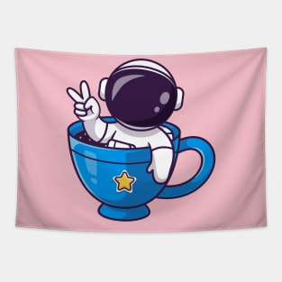 Cute Astronaut In Mug With Peace Hand Cartoon Tapestry