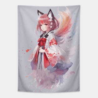 Kawaii baby in Kitsune fox kimono Tapestry