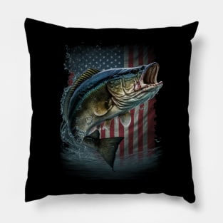Fishing Camouflage US American Flag Bass Fish Fisherman Camo Pillow
