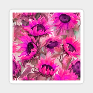 Pink Flowers Sunflowers Floral Art Magnet