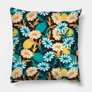 Summer Daisy Flower Garden Black ver Pillow