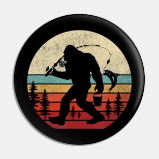 Bigfoot Fishing Retro Sasquatch Dad Men Kids Pin