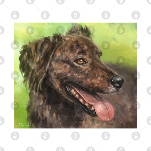 Painting of a Brown Brindle Long Hair Dutch Shepherd with its Tongue Out by ibadishi