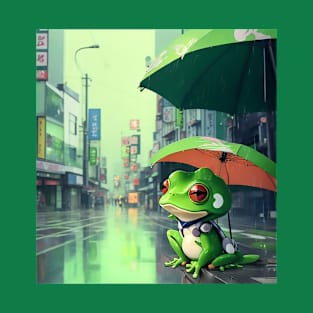 3D Art Frog in Japan street Kawaii Lofi rain T-Shirt