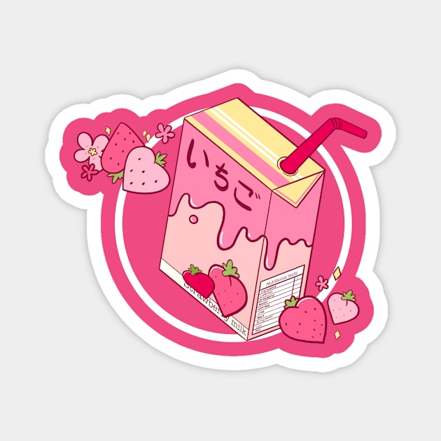 Strawberry milk illustration Magnet by Cuteful