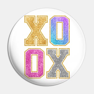 XOXO varsity letters pink glitter Pin