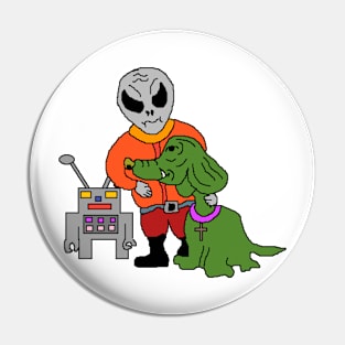 pixel art alien with robot and alien dog Pin