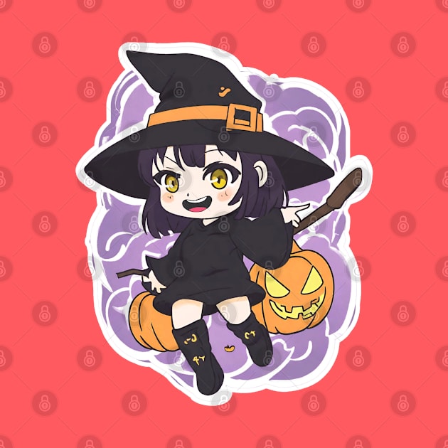 Witchcraft anime characters Chibi style of the Halloween season by Whisky1111