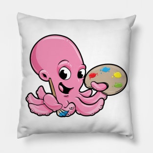 Octopus as Painter with Brush and Paints Pillow