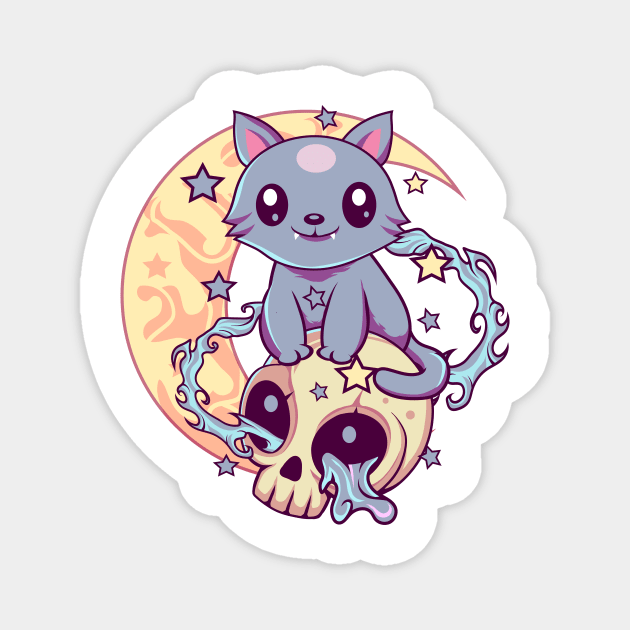 Skull Cat Kawaii Gothic Magnet by DionArts