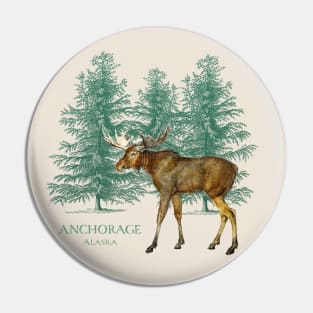 Anchorage Alaska Moose Lovers Trees Vintage-Look Souvenir Pin