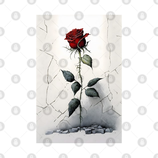 Single Red Rose Goth Gothic Style Watercolor by designs4days