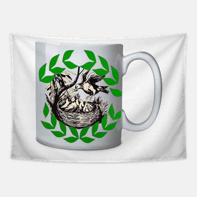 bird's nest in the mug Tapestry by Marccelus