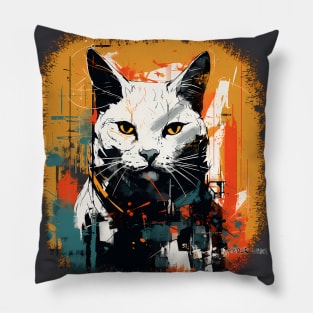 Rogue Cyberpunk Cat Grunge Color Pillow